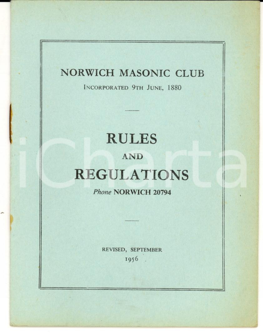 Oggetto da collezione cartaceo 1958 FREEMASONRY NORWICH UK Bowers Lodge no. 4865 Rules and regulation 1