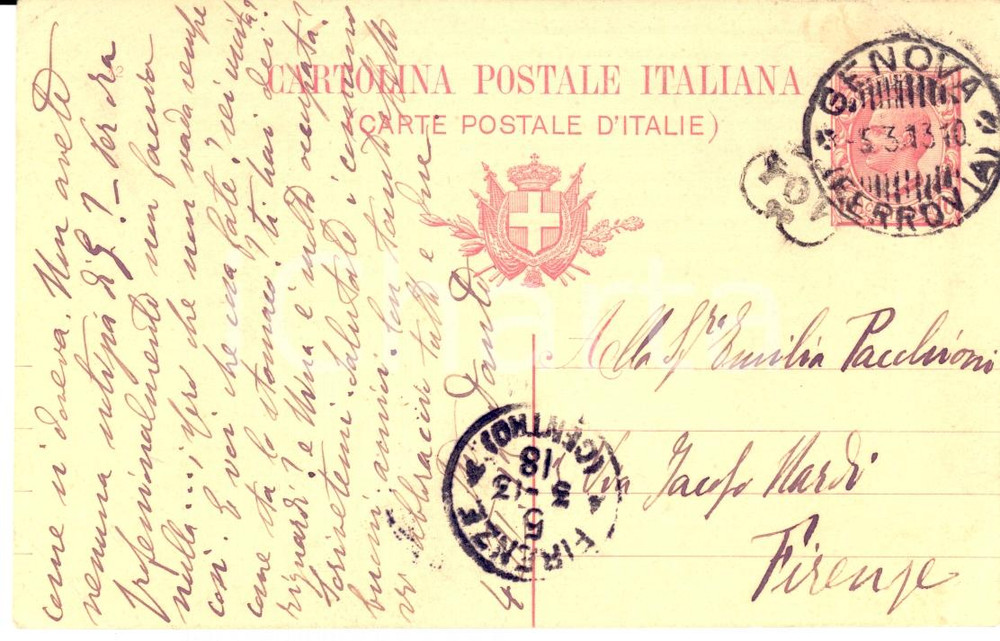 Autografo originale 1913 GENOVA Prof. Dante PACCHIONI scrive alla madre AUTOGRAFO Cartolina FP VG 1