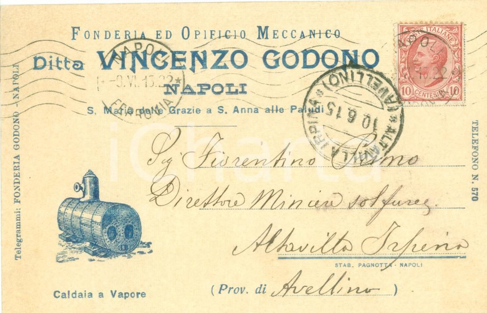 Cartolina originale da collezione 1915 NAPOLI Fonderia Opificio Meccanico Vincenzo GODONO Cartolina ILLUSTRATA FP 1
