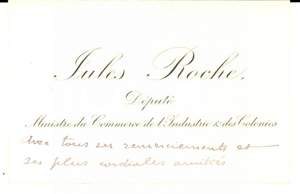Autografo originale 1890 PARIS Carte de visite ministre Jules ROCHE Autographe 1
