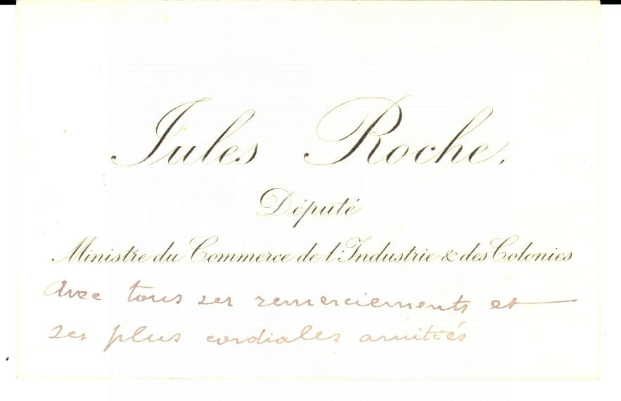 Autografo originale 1890 PARIS Carte de visite ministre Jules ROCHE Autographe 1