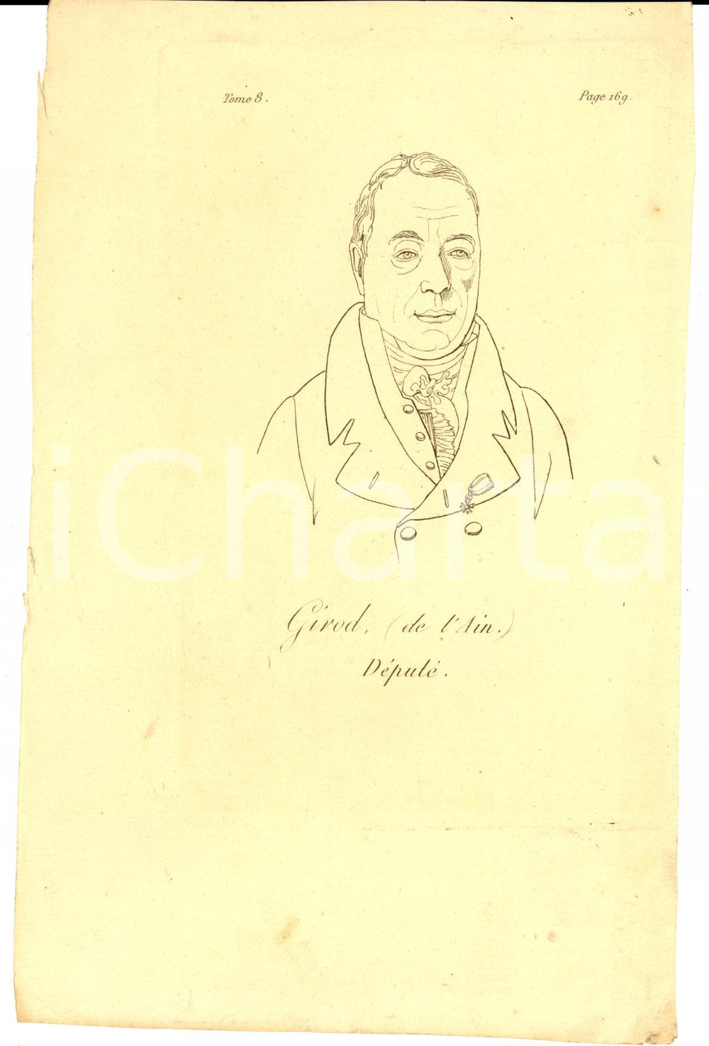 Stampa, bozzetto originale 1822 PARIS Baron Louis Gaspard AmÃ©dÃ©e GIROD DE L AIN DÃ©putÃ© Gravure 1