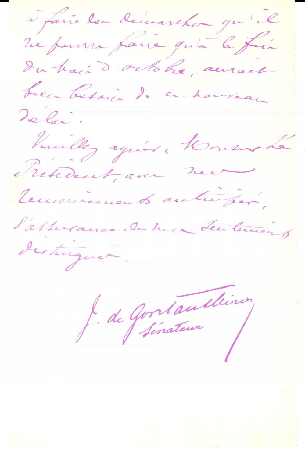 Autografo originale 1907 PARIS SÃ©nateur Joseph de GONTAUTBIRON pour un jeune ami AUTOGRAPHE 1