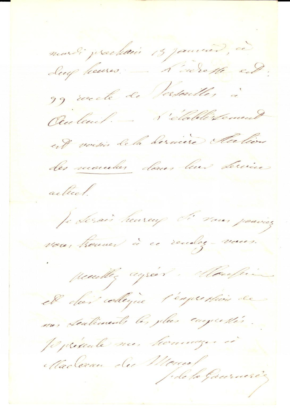 Autografo originale 1874 PARIGI Jules MAILLARD DE LA GOURNERIE visita fabbrica TELLIER AUTOGRAPH 1