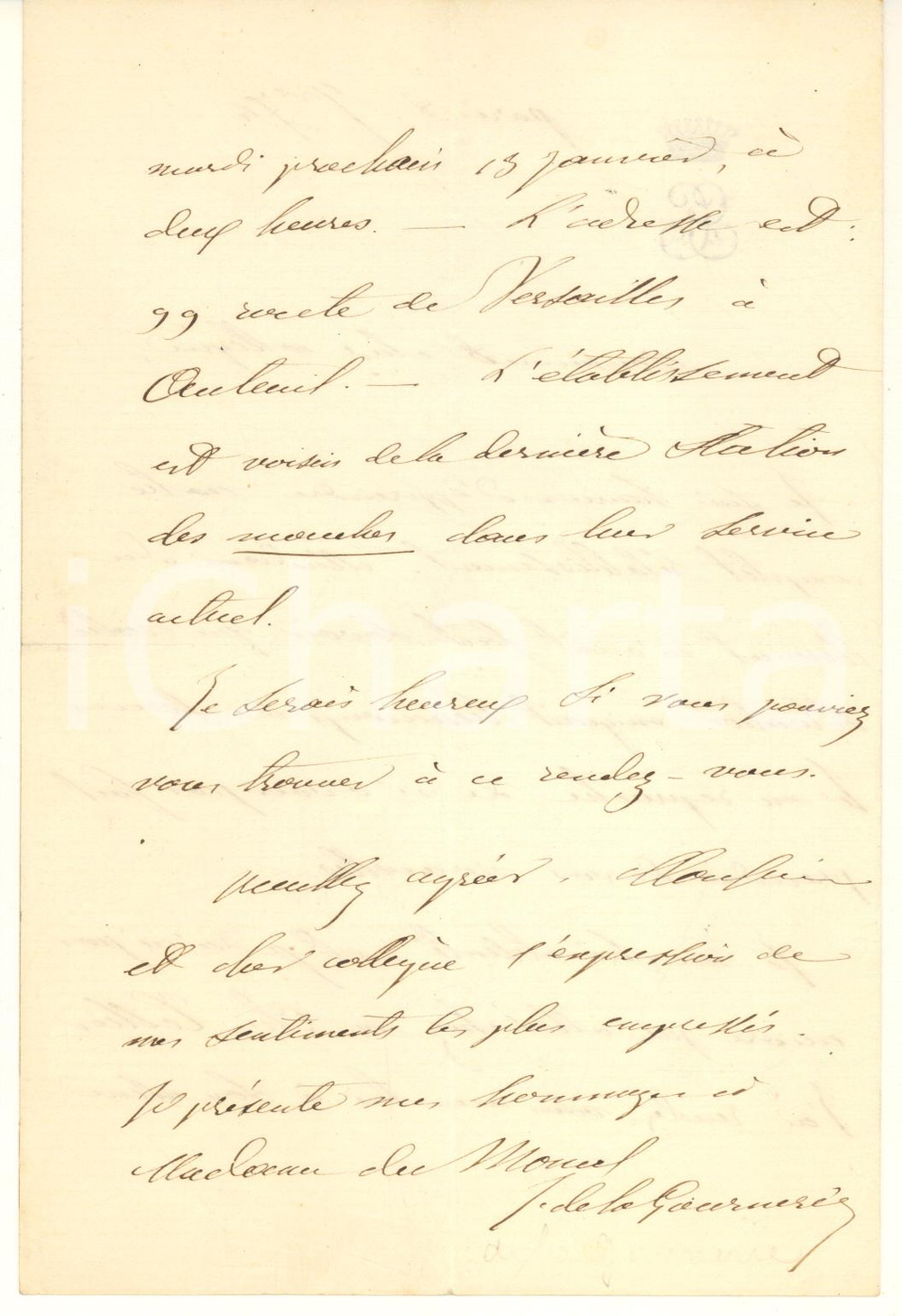 Autografo originale 1874 PARIS Jules MAILLARD DE LA GOURNERIE visita fabbrica TELLIER AUTOGRAPH 1