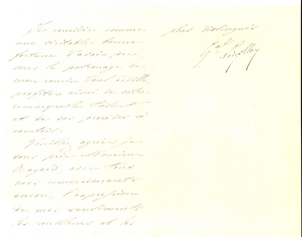 Autografo originale 1884 PARIS GÃ©nÃ©ral LOIZOLLOY satisfait pour son portrait Lettre AUTOGRAPHE 1