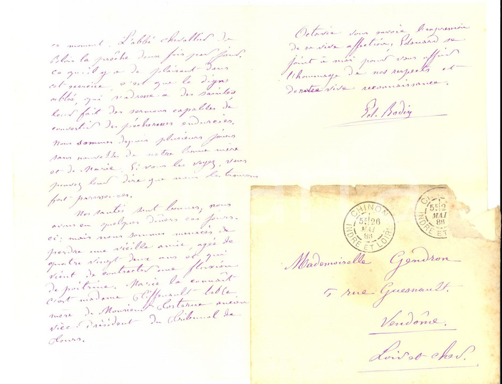 Autografo originale 1886 CHINON F Colonnello BODIN sulla carriera del figlio Edouard Autografo 1