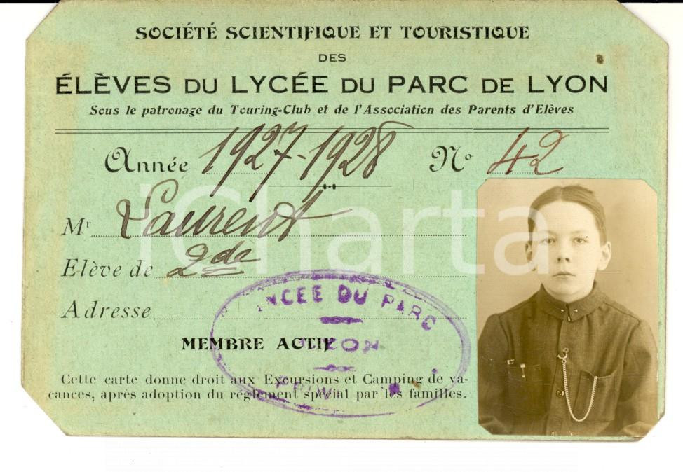 1928 LYON (F) LYCEE DU PARC - Carte Société Scientifique et Touristique LAURENT