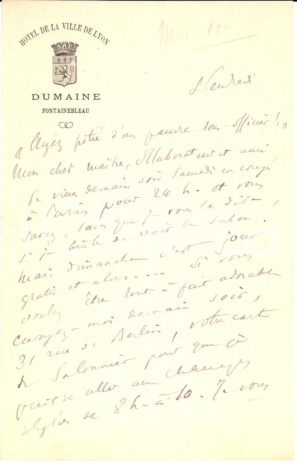 Manoscritto, lettera originale 1880 LYON Joseph REINACH chiede ingresso gratuito al Salon Autografo 1