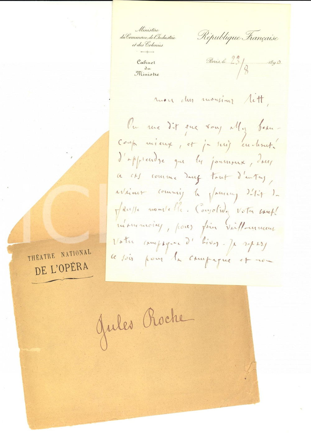Autografo originale 1890 PARIS Ministro Jules ROCHE preoccupato per un amico Autografo 1