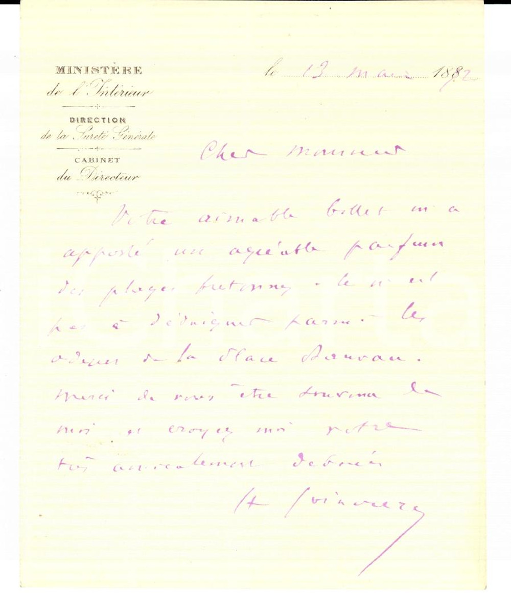 Autografo originale 1892 PARIS Direction SuretÃ© GÃ©nÃ©rale HENRYEDMOND SOINOURY Autograph 1