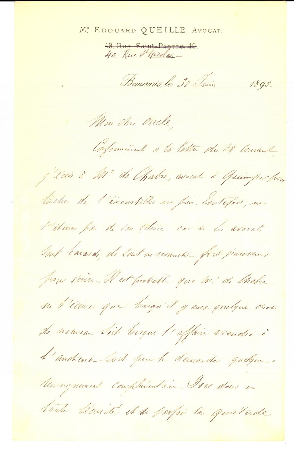 1893 BEAUVAIS Avocats bavards mais paresseux à écrire *AUTOGRAPH Edouard QUEILLE