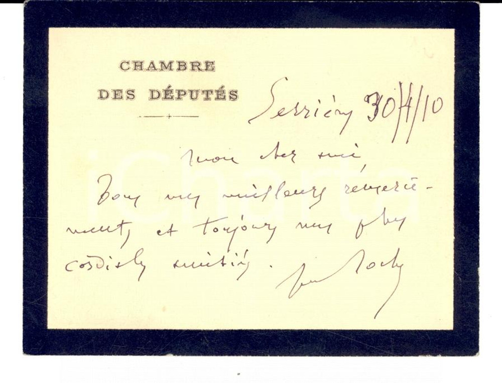 Autografo originale 1910 SERRIERES Carte ministre Jules ROCHE condolÃ©ances Autographe 1
