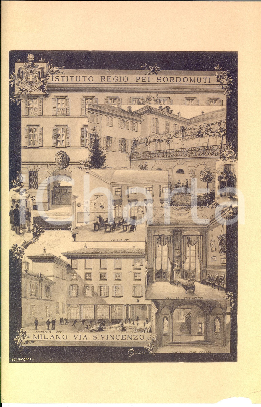 Stampa, bozzetto originale 1920 ca MILANO Regio Istituto SORDOMUTI via San Vincenzo Stampa 1