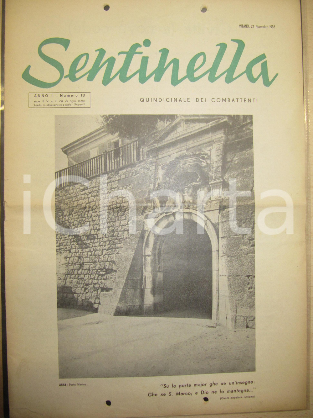 Giornale, rivista storica 1953 SENTINELLA Quindicinale combattenti ex RSI   Anno I nÂ° 13 Rivolta TRIESTE 1