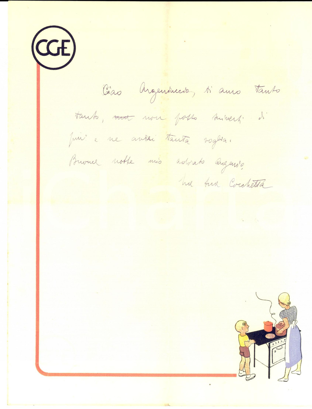 Manoscritto, lettera originale 1930 ca COMPAGNIA GENERALE ELETTRICITA  Carta intestata con lettera d amore 1