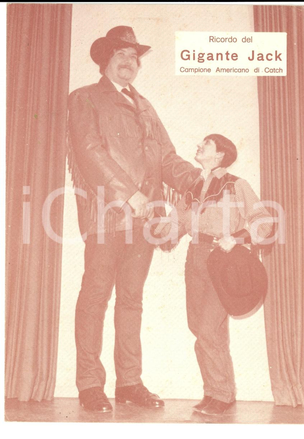 Cartolina originale da collezione 1985 MILANO Ricordo del gigante Jack campione americano di catch Foto seriale 1