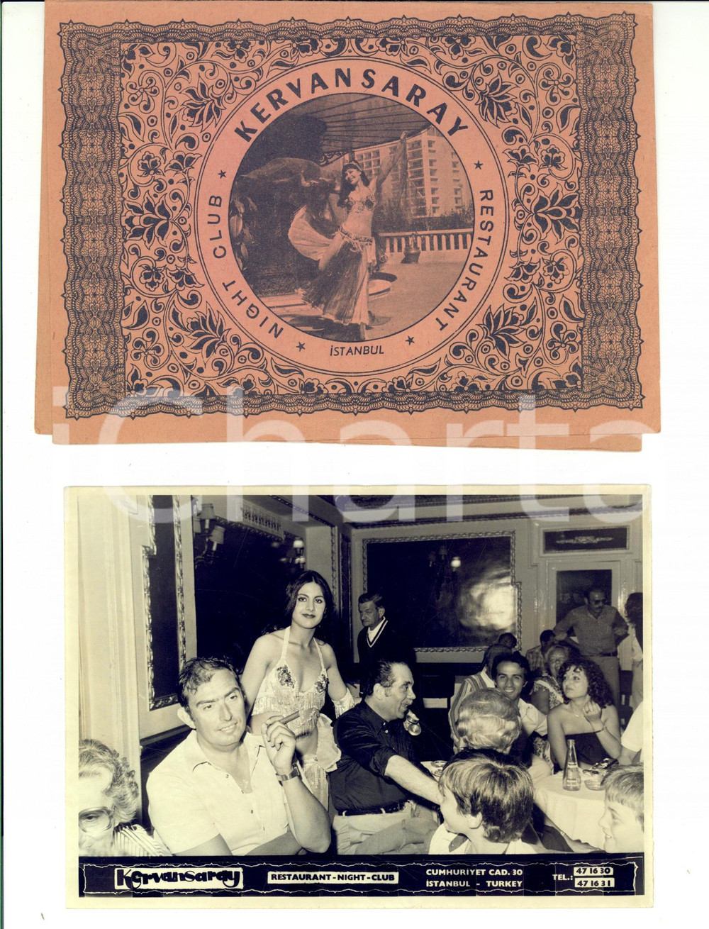 Fotografia d epoca originale 1960 ca ISTANBUL Turisti con ballerina turca Night Club KERVANSARAY 1