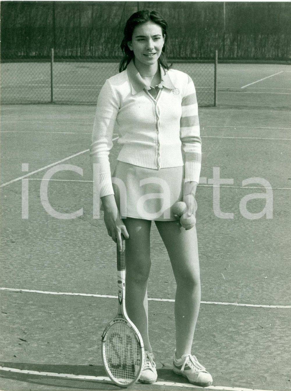 Fotografia d epoca originale 1980 ca TENNIS Ritratto Manuela ZONI racchetta MAXIMA Fotografia 1