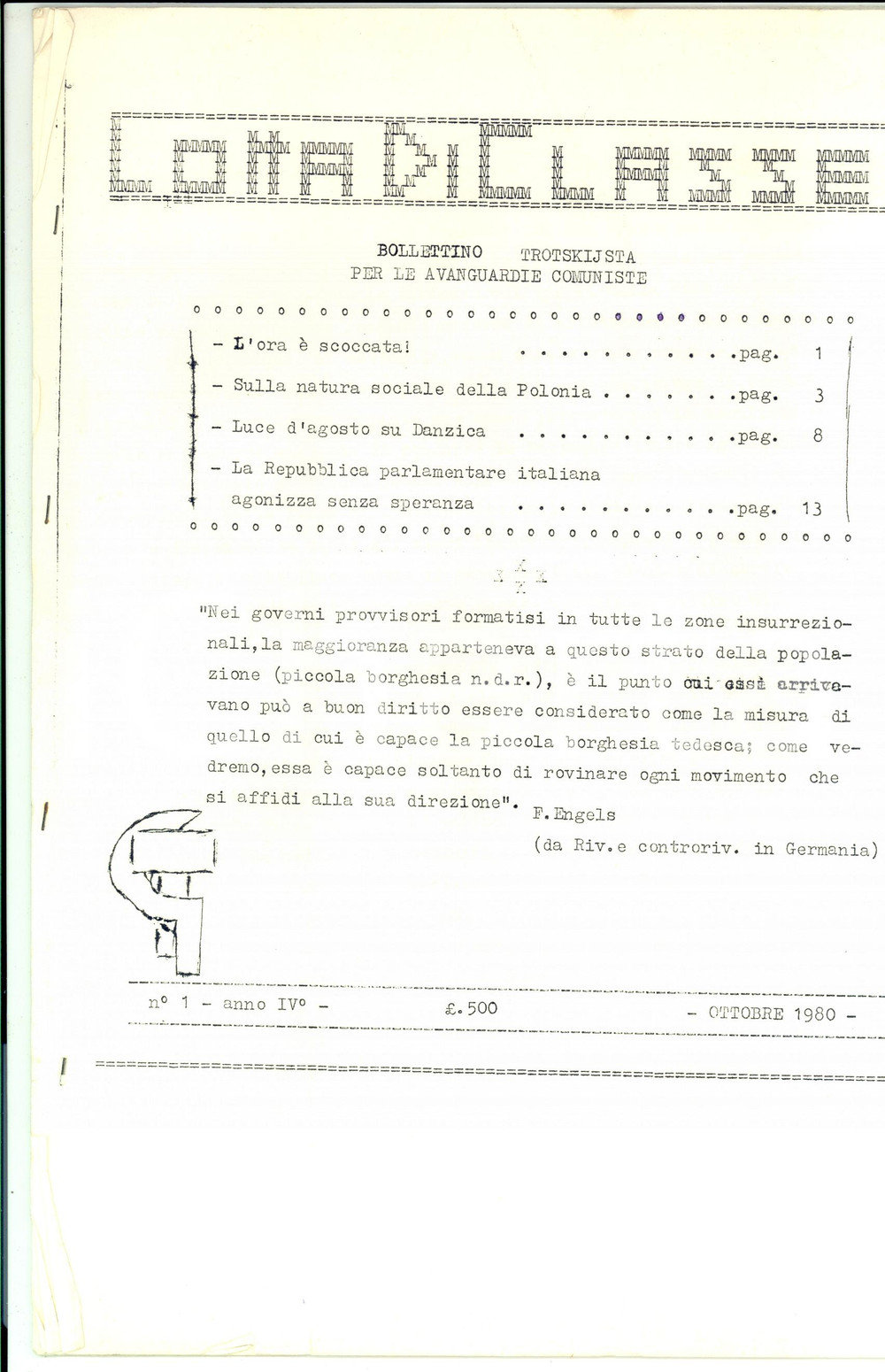 Materiale pubblicitario d’epoca 1980 GUERRA FREDDA Bollettino avanguardie comuniste SOLIDARNOSC PROPAGANDA 1