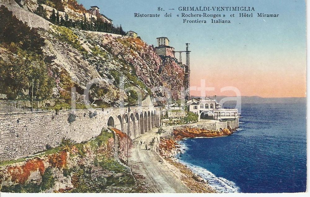 Cartolina originale da collezione 1920 ca GRIMALDI IM Ristorante ROCHERSROUGES e hotel MIRAMAR Cartolina FP NV 1