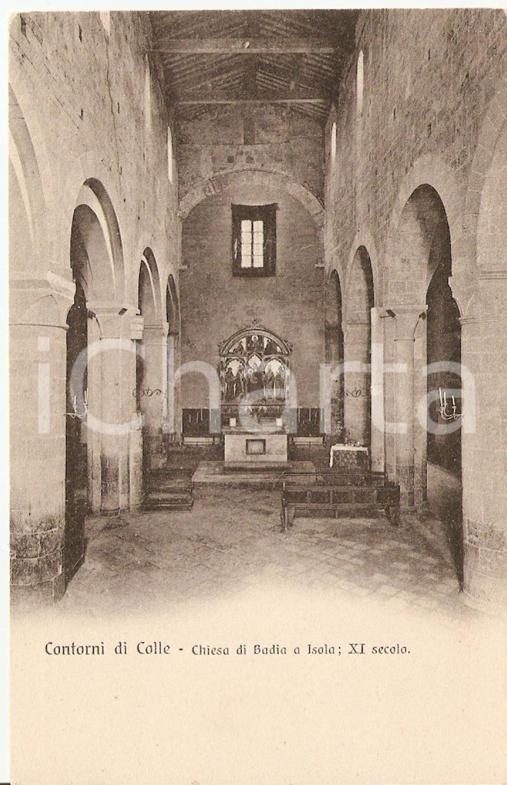 Cartolina originale da collezione 1910 ca ABBADIA A ISOLA SI Interni della chiesa Cartolina FP NV 1