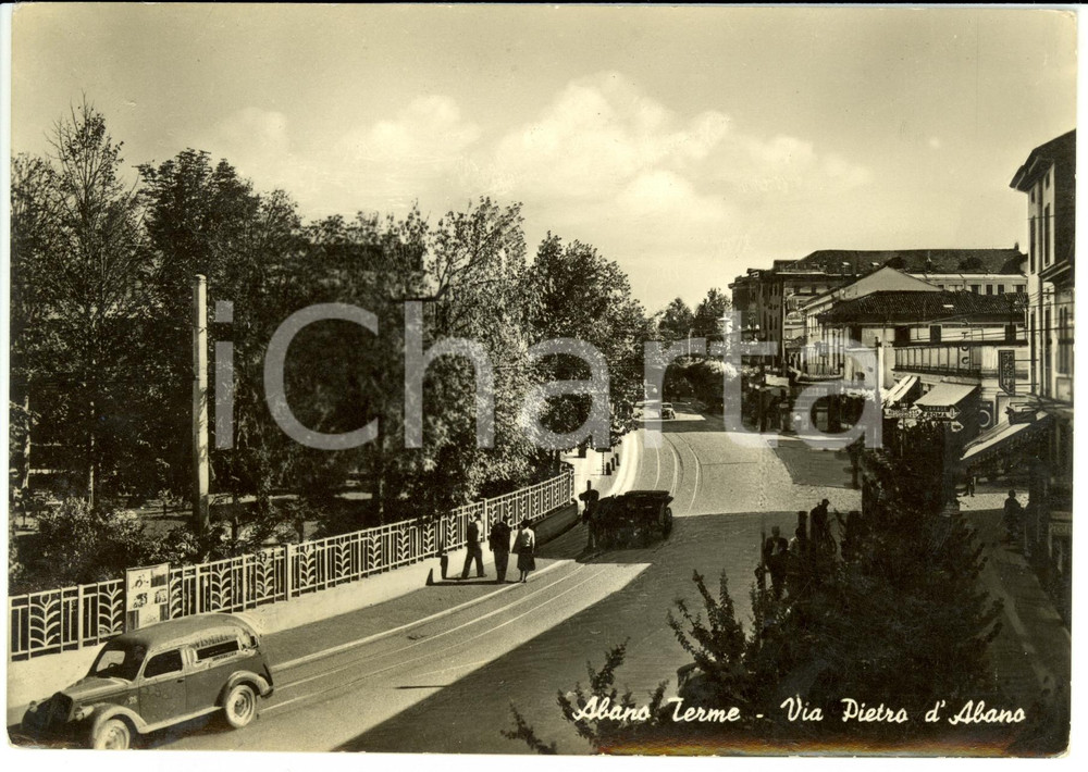 Cartolina originale da collezione 1950 ca ABANO TERME PD Via Pietro D ABANO Cartolina ANIMATA FG NV 1