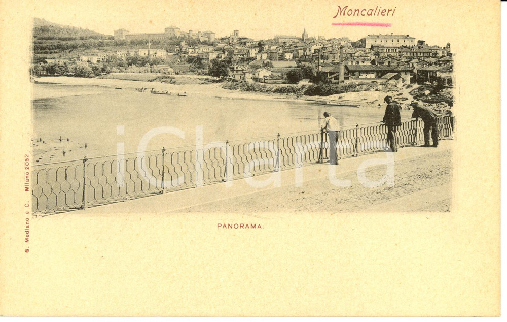 Cartolina originale da collezione 1900 ca MONCALIERI TO Scorcio panoramico con il Castello Cartolina FP NV 1