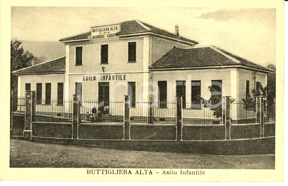 Cartolina originale da collezione 1930 ca BUTTIGLIERIA ALTA TO Asilo infantile con dedica ai Caduti FP NV 1