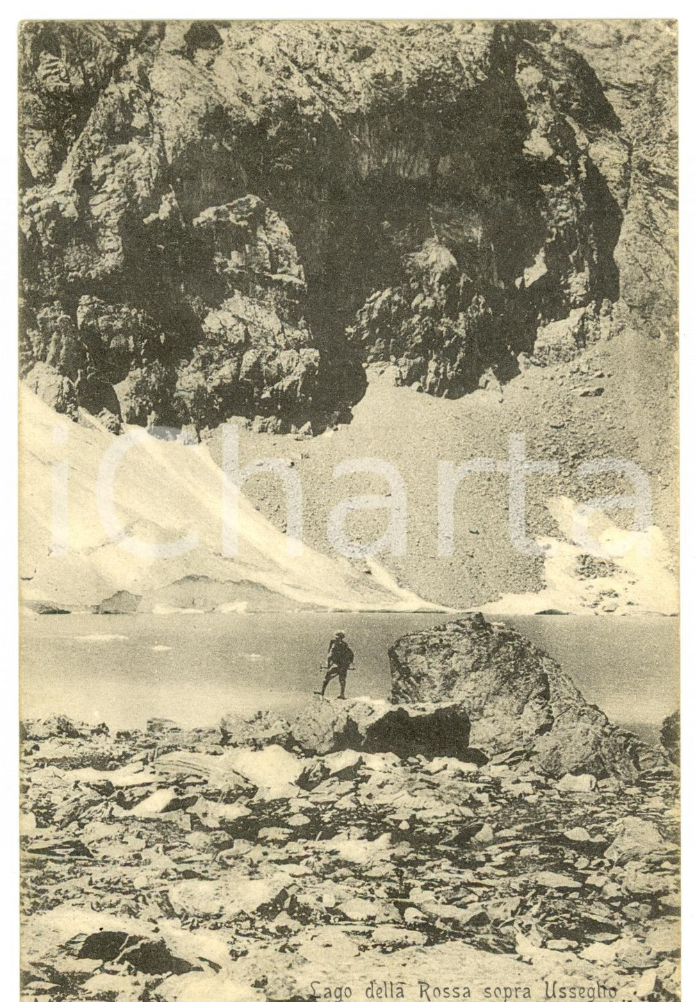 Cartolina originale da collezione 1909 USSEGLIO TO Lago della Rossa Cartolina FP VG PROFONDA PIEGATURA 1