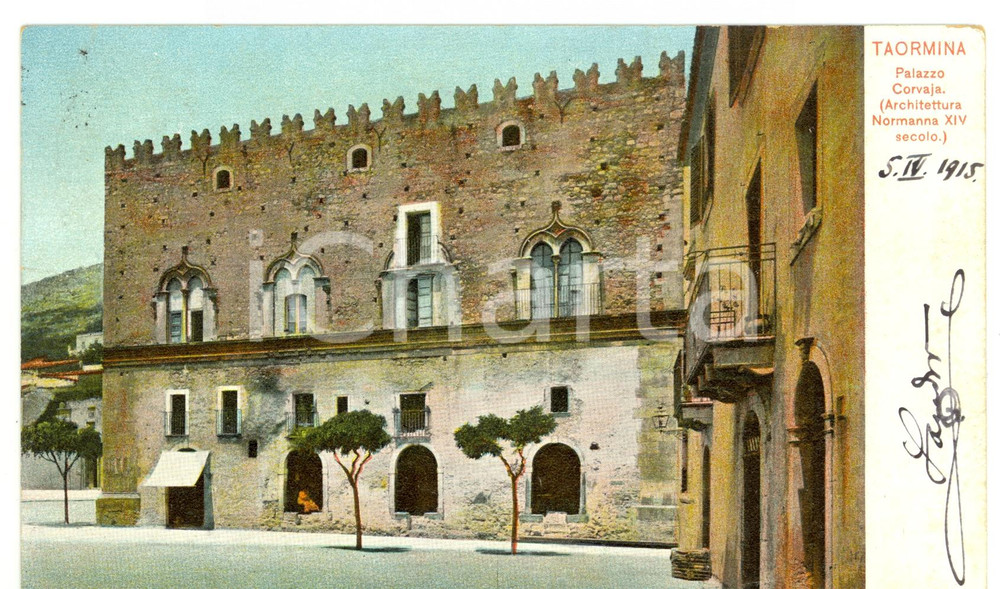 Cartolina originale da collezione 1915 TAORMINA ME Palazzo CORVAJA Cartolina FP VG 1
