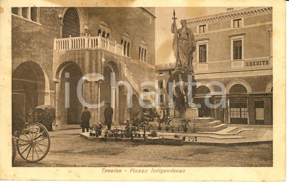 Cartolina originale da collezione 1926 TREVISO Veduta Piazza INDIPENDENZA Cartolina DANNEGGIATA FP VG 1