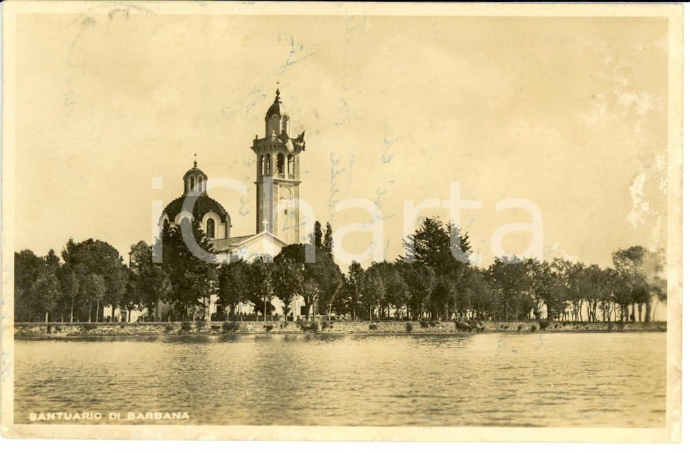 Cartolina originale da collezione 1934 BARBANA GO Veduta del santuario sull isola Cartolina FP VG 1