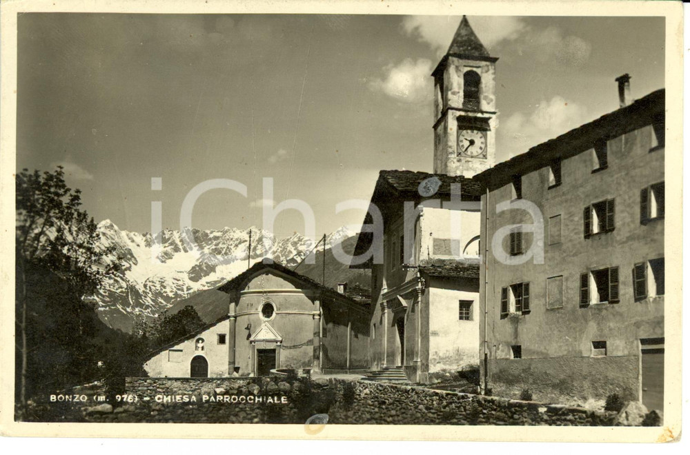Cartolina originale da collezione 1950 GROSCAVALLO TO Chiesa Parrocchiale frazione BONZO Cartolina FP VG 1
