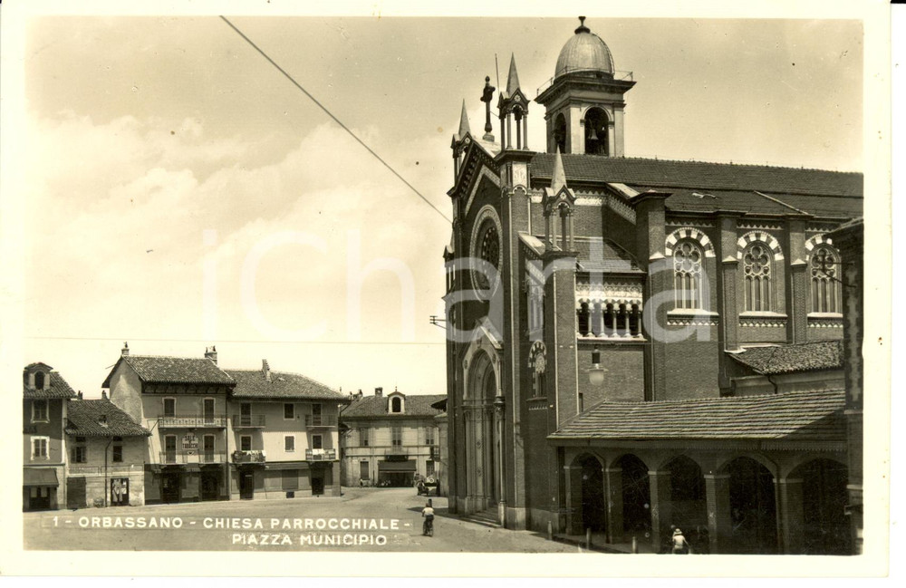 Cartolina originale da collezione 1951 ORBASSANO TO Chiesa Parrocchiale e Piazza MUNICIPIO Cartolina FP VG 1