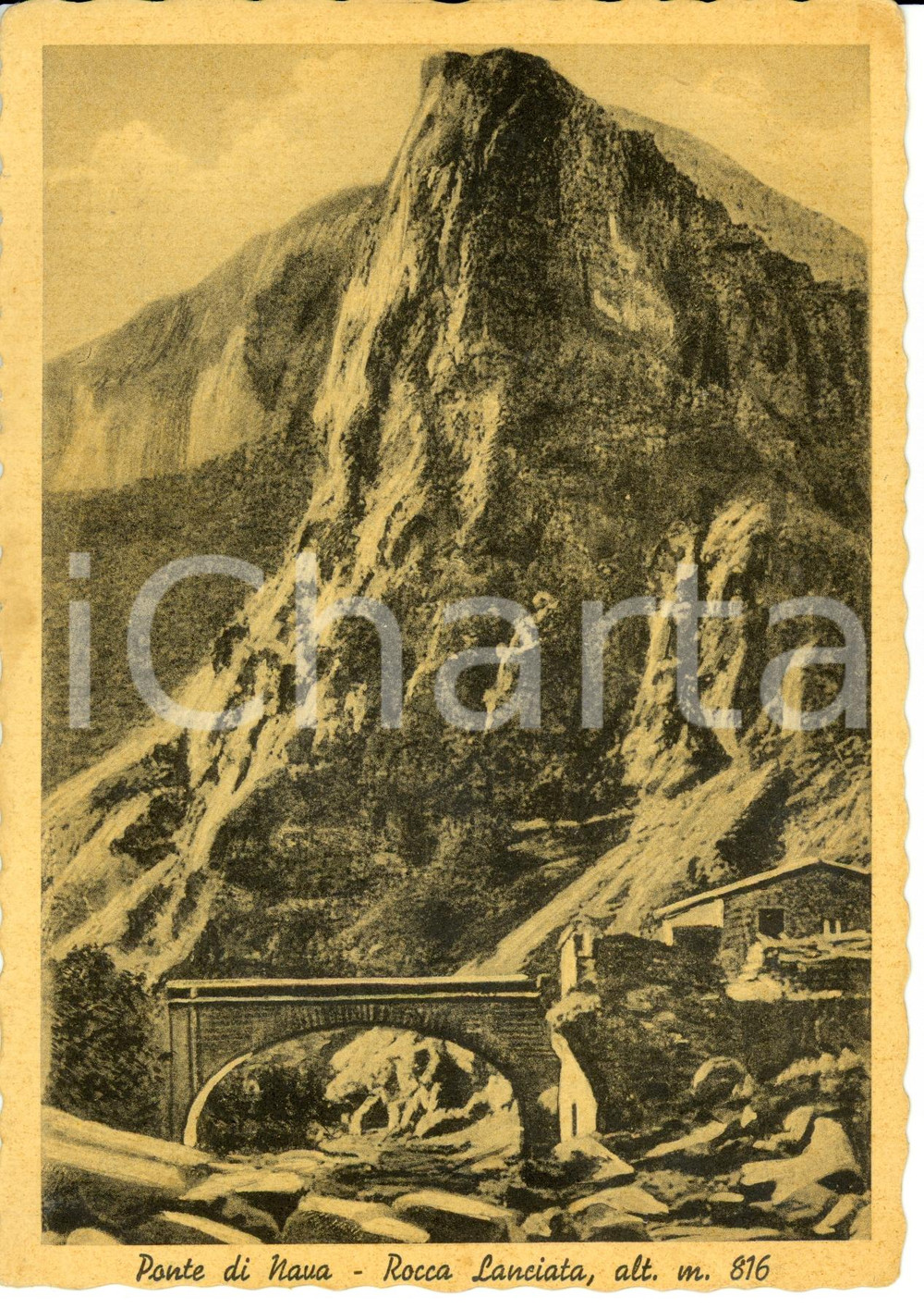 Cartolina originale da collezione 1943 PONTE DI NAVA  Frazione ORMEA CN Veduta della ROCCA LANCIATA FG VG 1