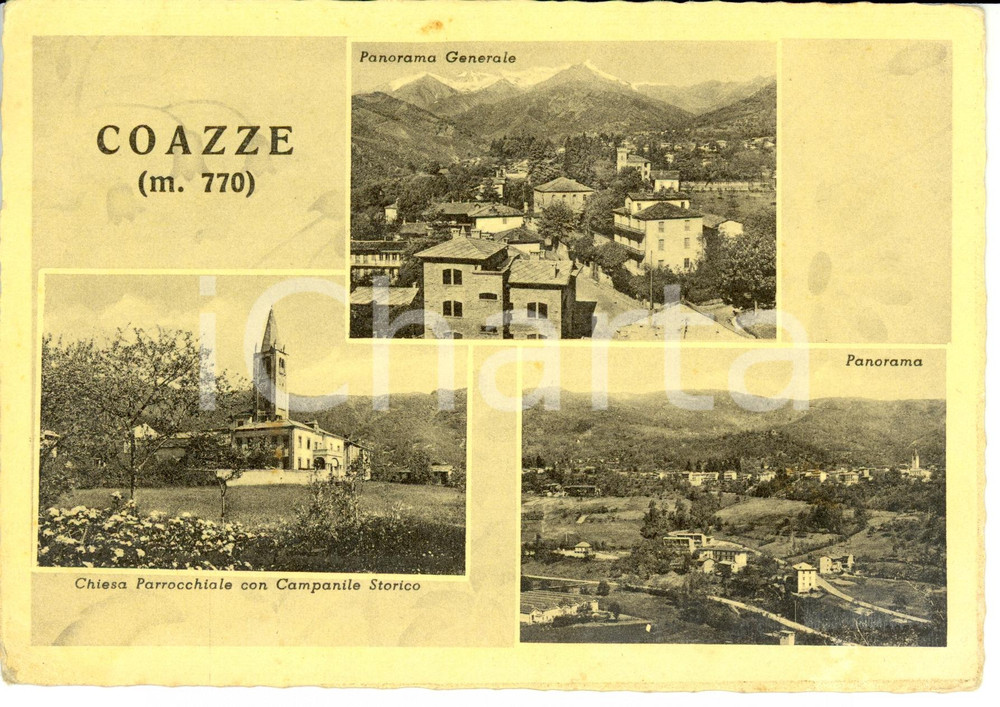 Cartolina originale da collezione 1955 COAZZE TO Vedutine chiesa parrocchiale con campanileCartolina FG VG 1
