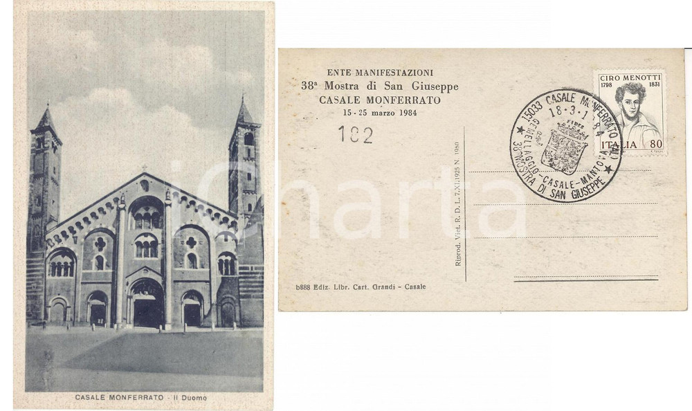 Cartolina originale da collezione 19301984 ca CASALE MONFERRATO AL Il Duomo Cartolina 38Â° Mostra SAN GIUSEPPE 1