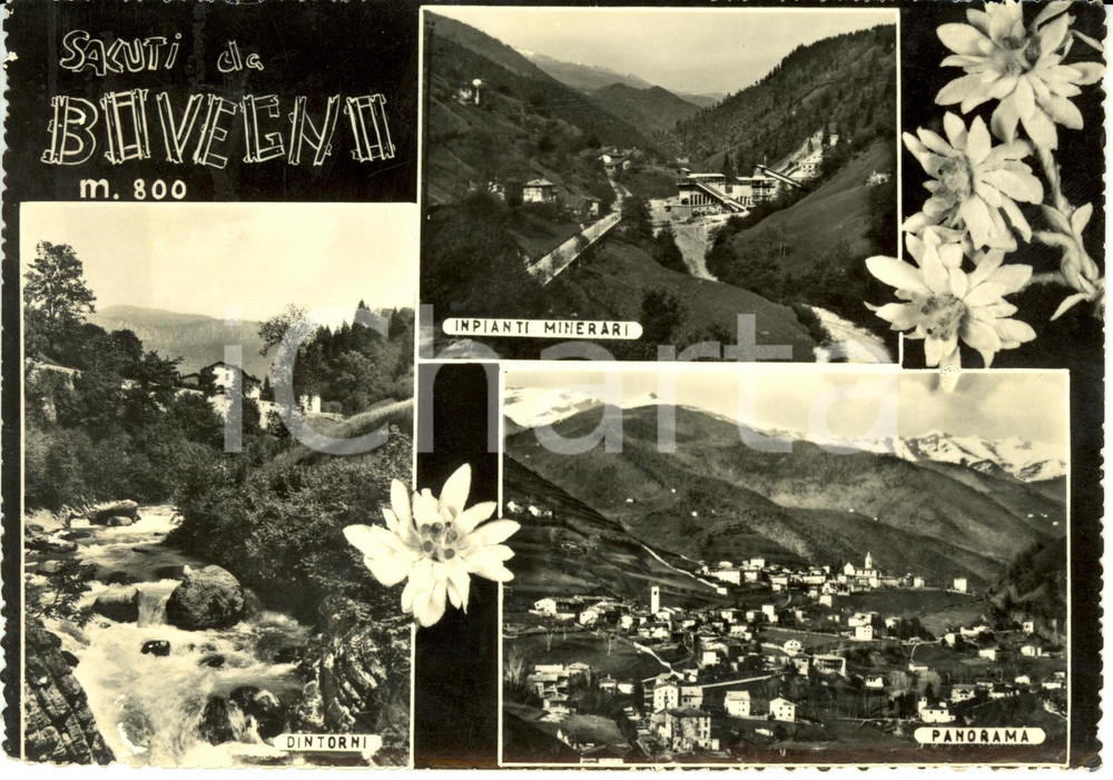 Cartolina originale da collezione 1956 BOVEGNO BS Vedutine panoramiche con miniere Cartolina FG VG 1