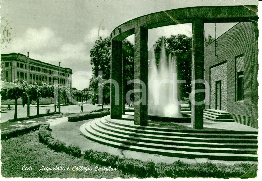 Cartolina originale da collezione 1958 LODI Veduta acquedotto e Collegio CAZZULANI Cartolina FG VG 1