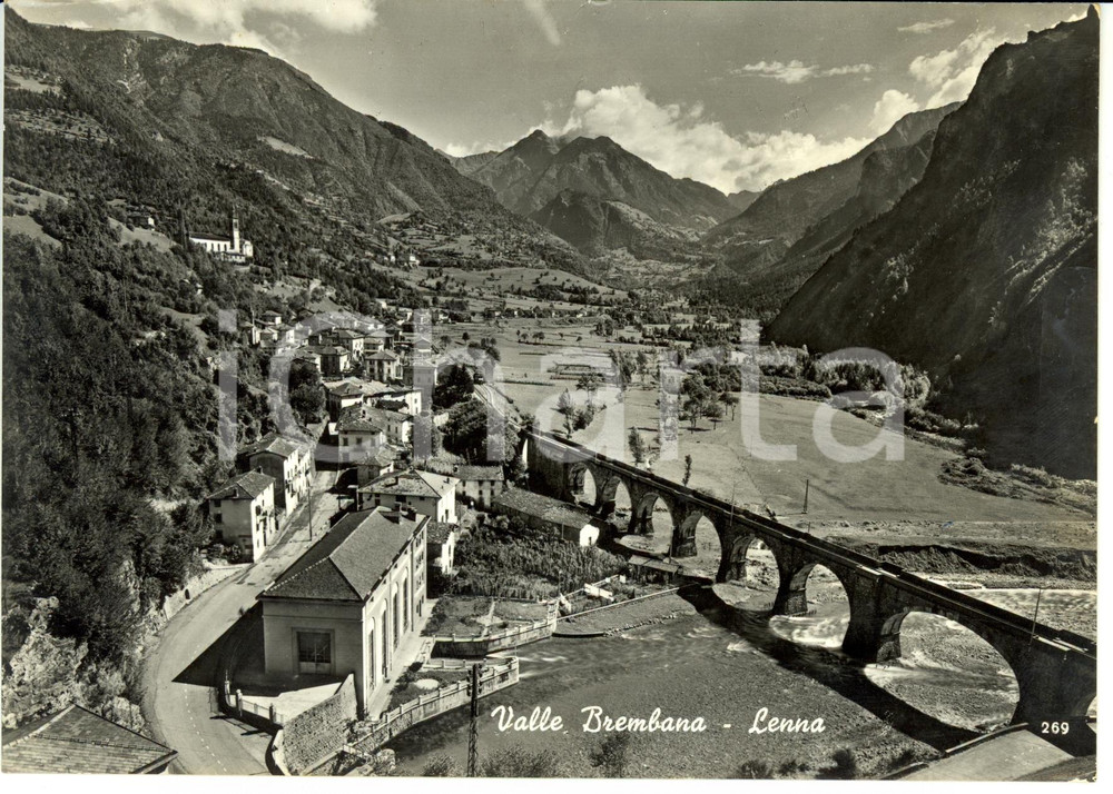 Cartolina originale da collezione 1962 LENNA BG Scorcio panoramico con ponte su VALLE BREMBANA Cartolina FG VG 1