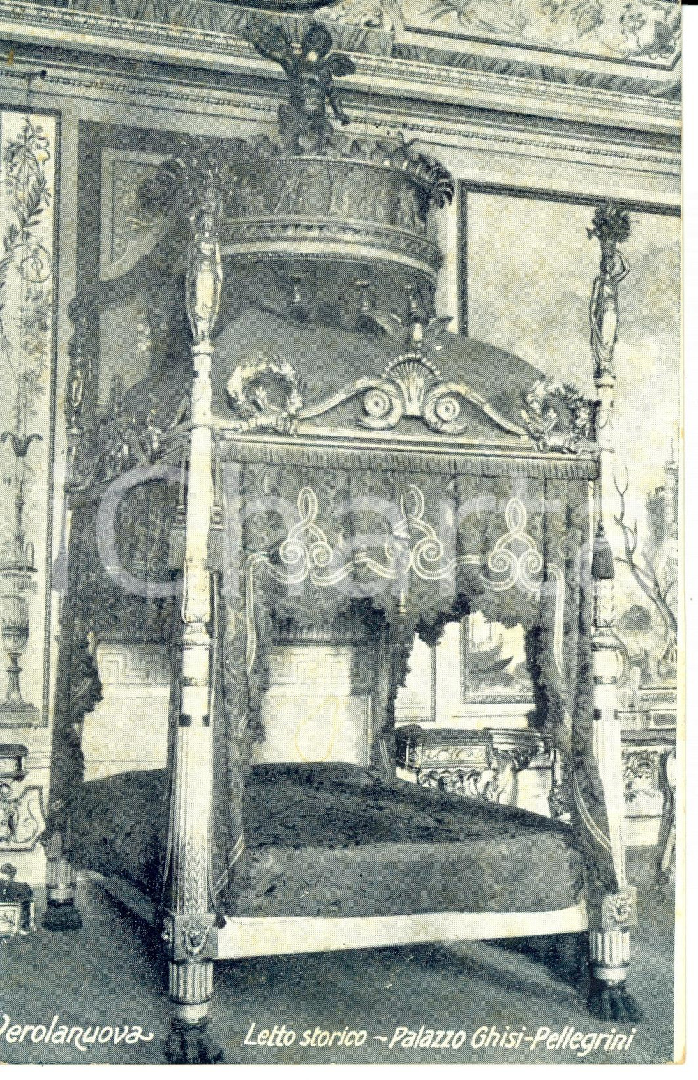 Cartolina originale da collezione 1920 ca VEROLANUOVA BS Letto storico in Palazzo GHISIPELLEGRINI FP NV 1