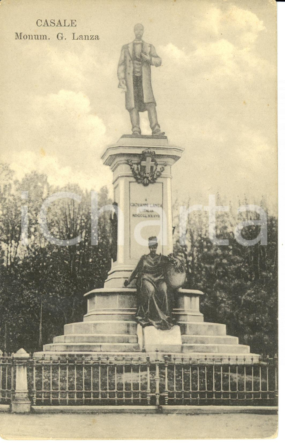 Cartolina originale da collezione 1920 ca CASALE MONFERRATO AL Monumento a GIOVANNI LANZA Cartolina FP NV 1