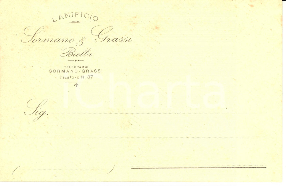 Cartolina originale da collezione 1900 ca BIELLA Lanificio SORMANO & GRASSI Cartolina intestata FP NV 1