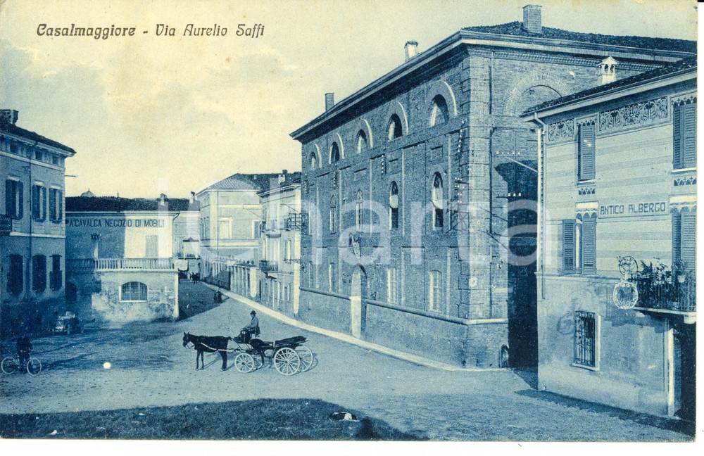 Cartolina originale da collezione 1910 ca CASALMAGGIORE CR Via AURELIO SAFFI con negozio mobili CAVALCA FP NV 1