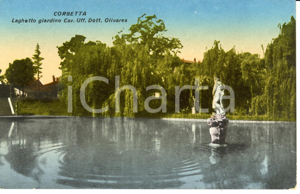 Cartolina originale da collezione 1934 CORBETTA MI Veduta del Laghetto giardino villa FRISIANI OLIVARES FP NV 1