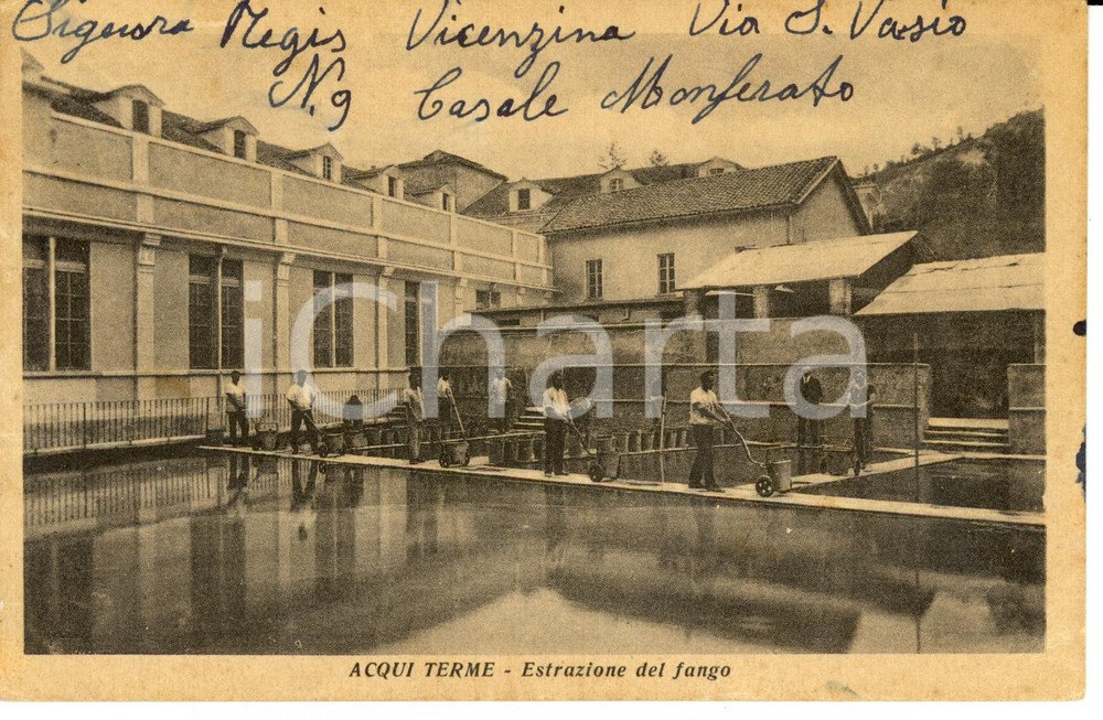 Cartolina originale da collezione 1930 ca ACQUI TERME AL Estrazione del fango Cartolina FP NV 1