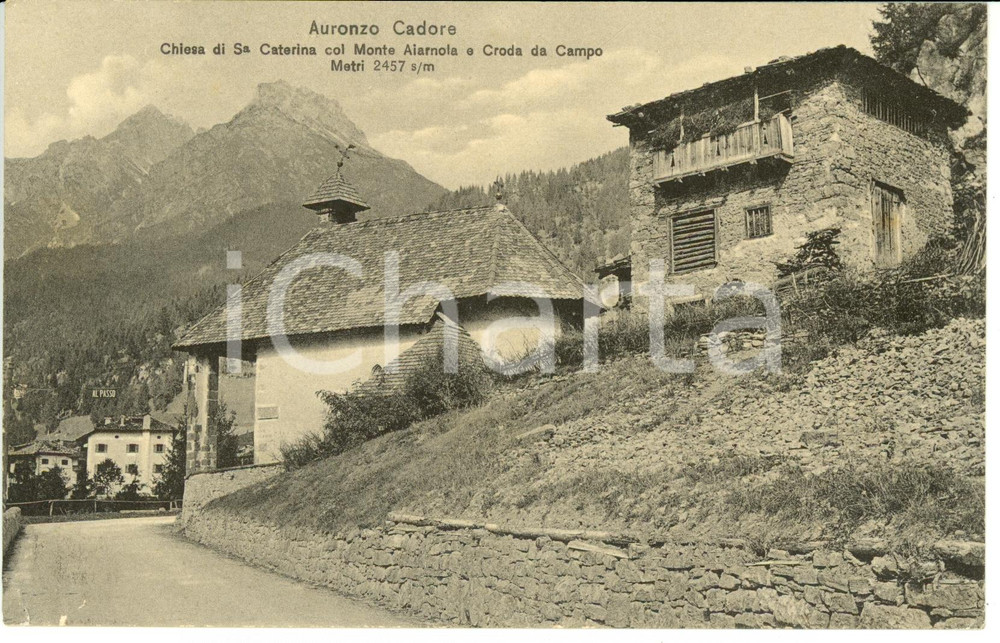 Cartolina originale da collezione 1940 ca AURONZO CADORE BL Chiesa S.CATERINA monte AIARNOLA croda da campo NV 1