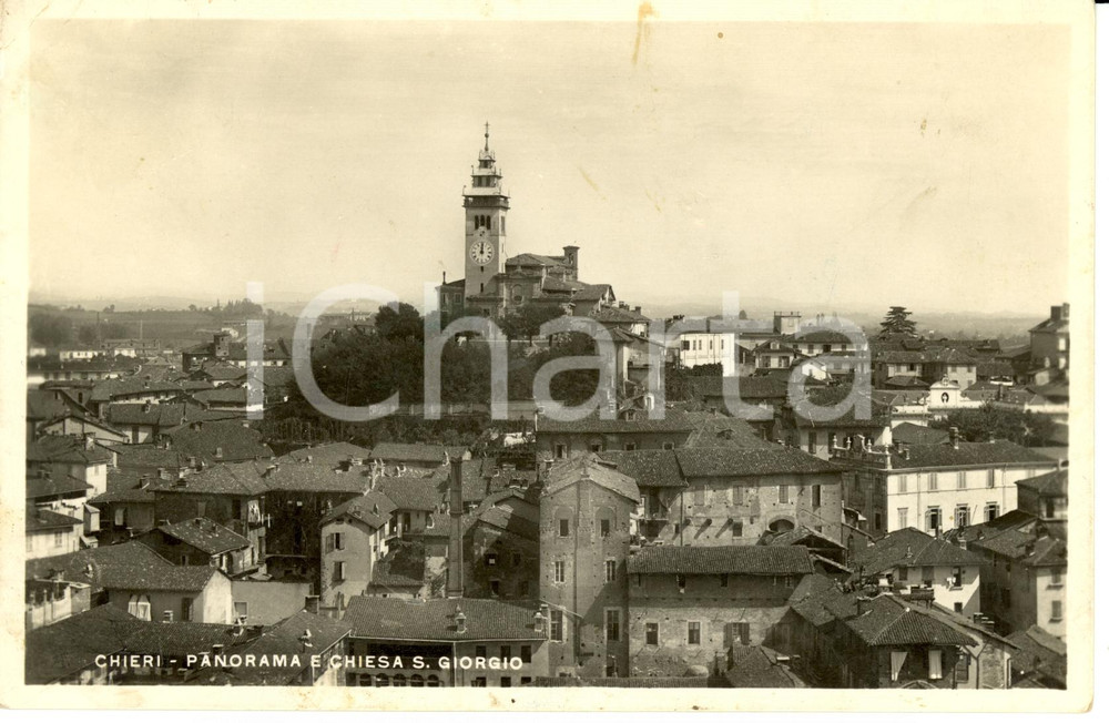 Cartolina originale da collezione 1942 CHIERI TO Scorcio panoramico con Chiesa S. GIORGIO Cartolina FP VG 1