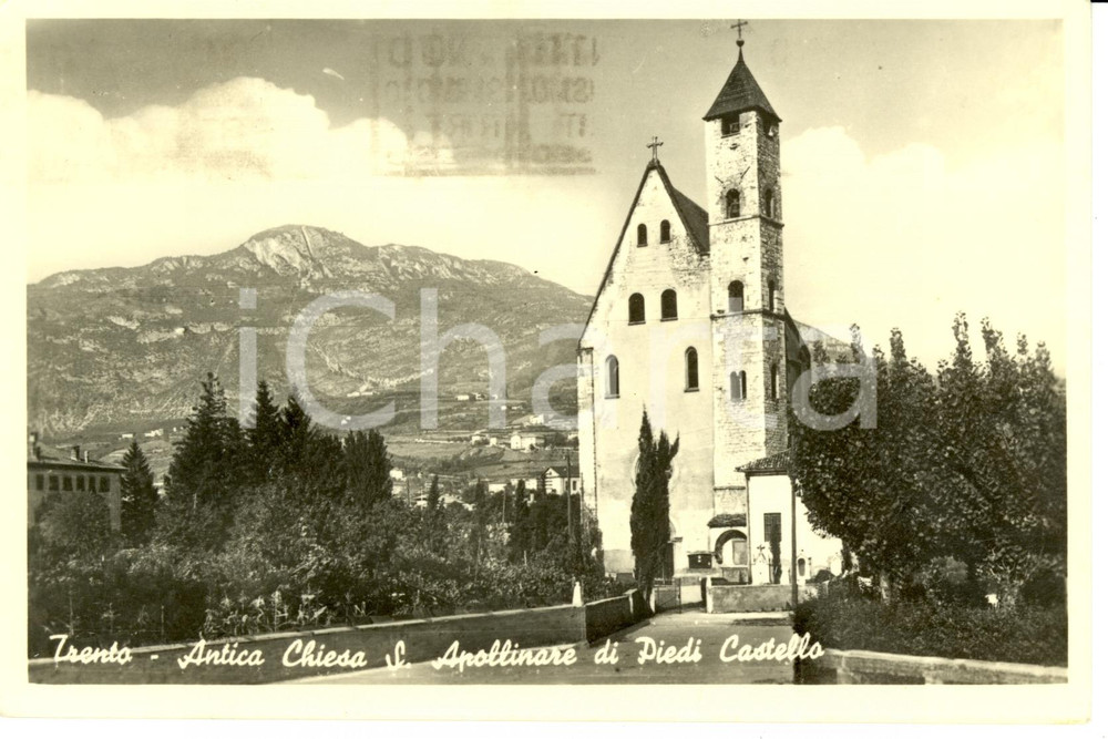 Cartolina originale da collezione 1951 TRENTO Antica Chiesa S.APOLLINARE di Piedi Castello Cartolina FP VG 1